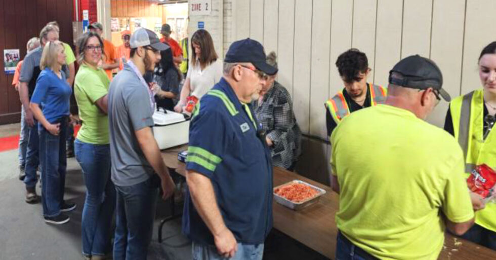 Domtar employees participate in the Ringle Tornado Relief Walking Taco Fundraiser.